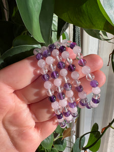 Rose Quartz + Quartz + Amethyst Bracelet