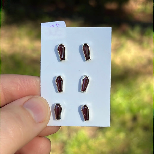 Garnet Coffin Earrings