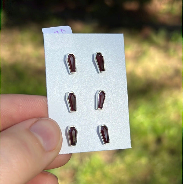 Garnet Coffin Earrings