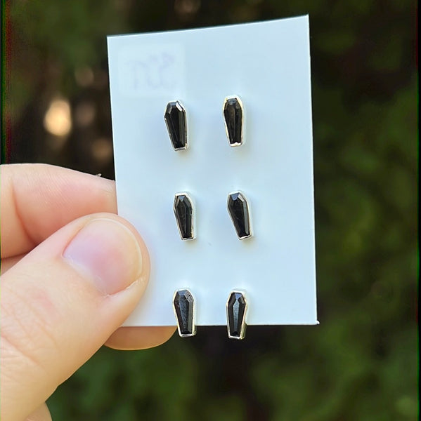 Black Tourmaline Coffin Earrings