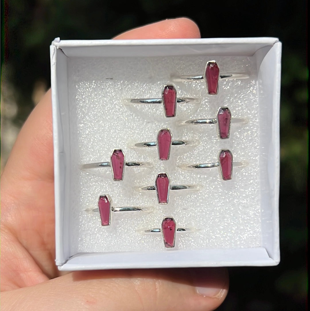 Garnet Coffin Ring