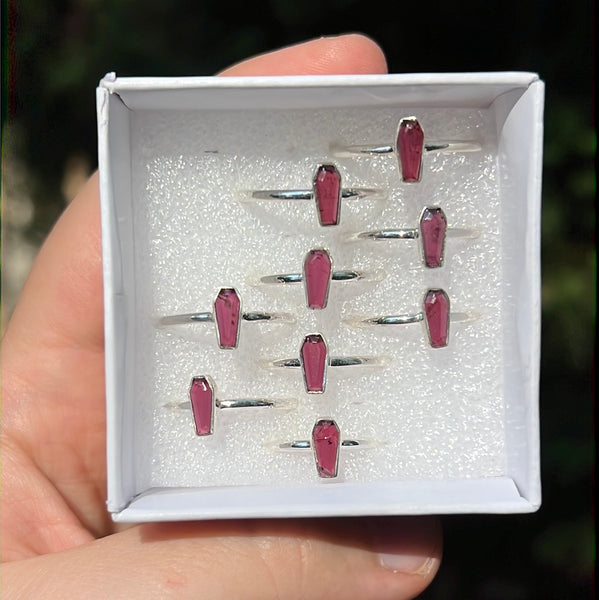 Garnet Coffin Ring