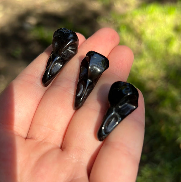 Mini Crow Skull Carvings