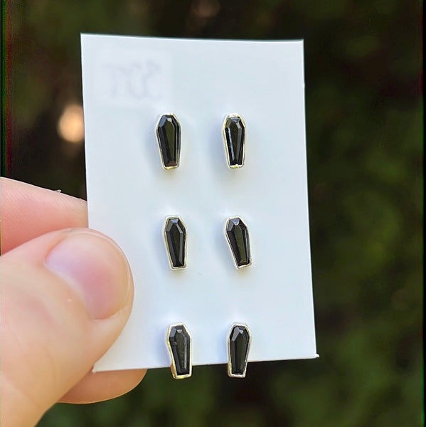 Black Tourmaline Coffin Earrings