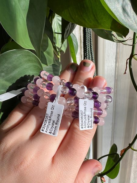 Rose Quartz + Quartz + Amethyst Bracelet