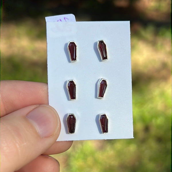 Garnet Coffin Earrings