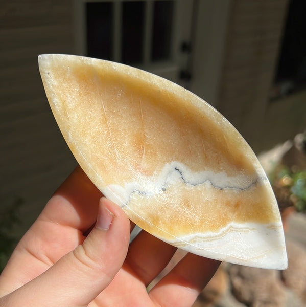 Banded Zebra/Orange Calcite Leaf Dish