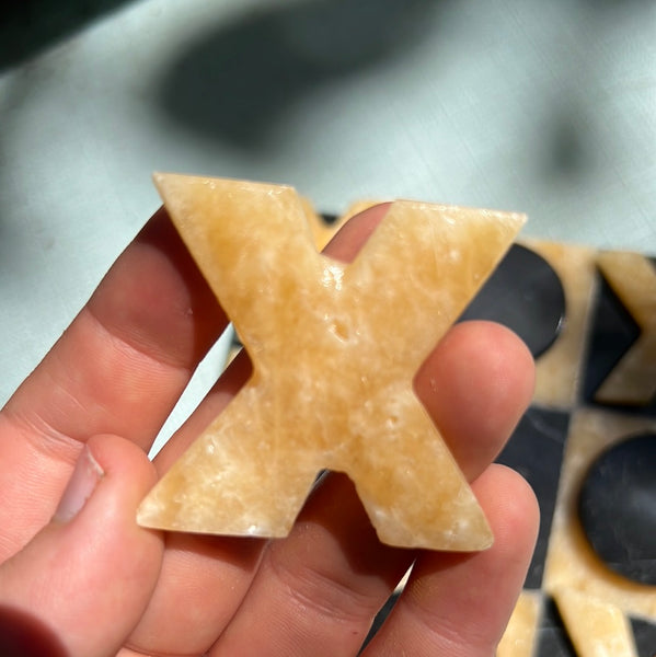 Marble + Orange Calcite Tic-Tac-Toe