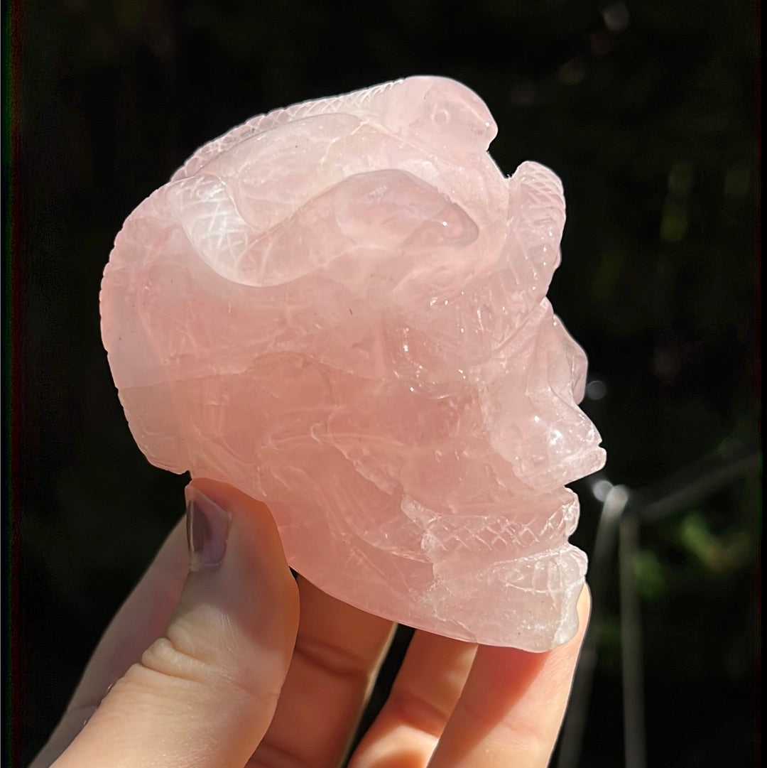 Rose Quartz Snake Skull