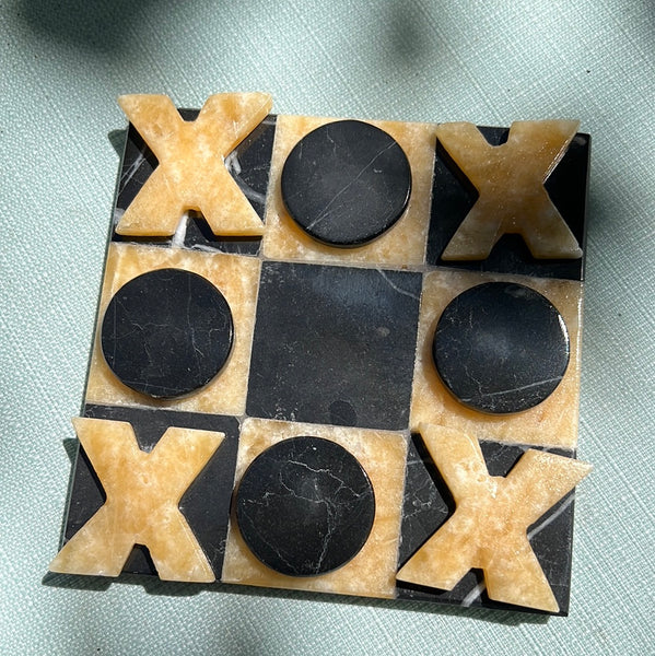 Marble + Orange Calcite Tic-Tac-Toe