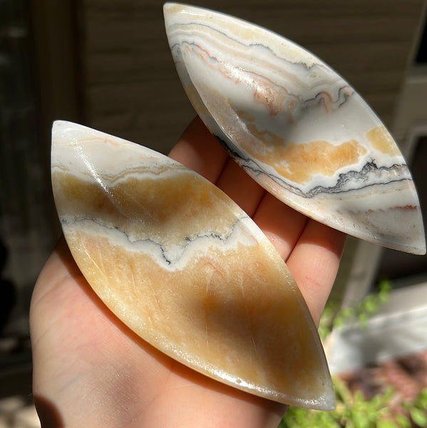 Banded Zebra/Orange Calcite Leaf Dish