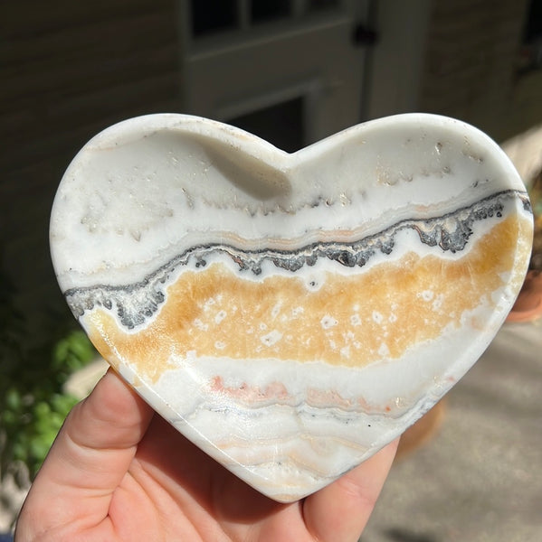 Banded Zebra/Orange Calcite Heart Dish