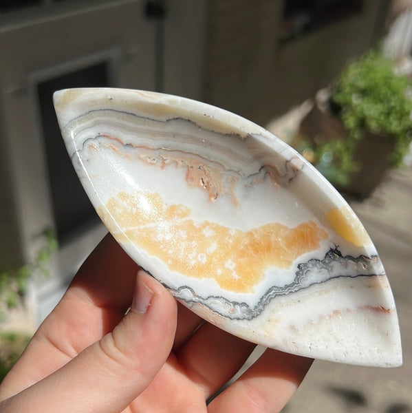 Banded Zebra/Orange Calcite Leaf Dish