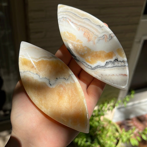 Banded Zebra/Orange Calcite Leaf Dish