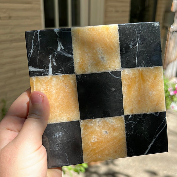 Marble + Orange Calcite Tic-Tac-Toe