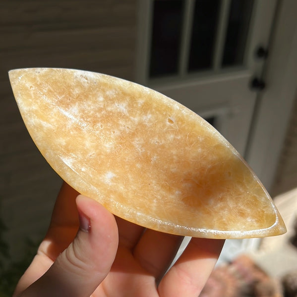 Banded Zebra/Orange Calcite Leaf Dish