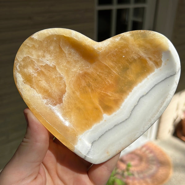 Banded Zebra/Orange Calcite Heart Dish