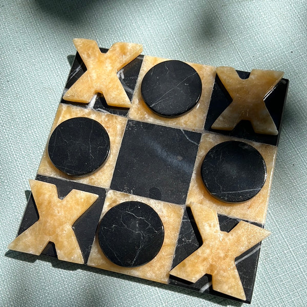 Marble + Orange Calcite Tic-Tac-Toe