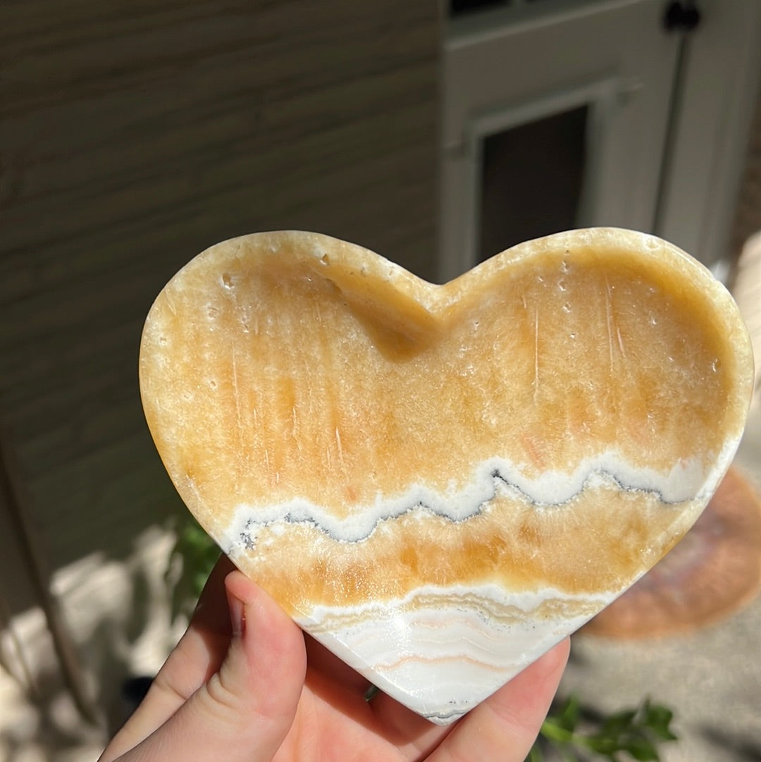 Banded Zebra/Orange Calcite Heart Dish