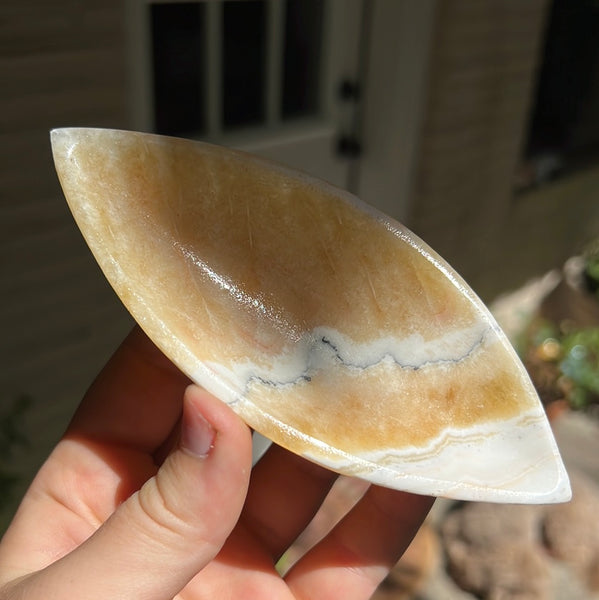 Banded Zebra/Orange Calcite Leaf Dish