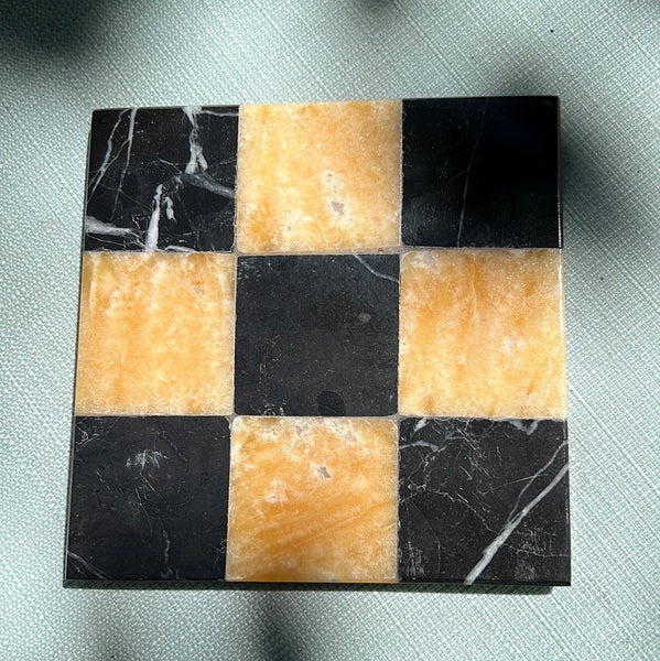 Marble + Orange Calcite Tic-Tac-Toe