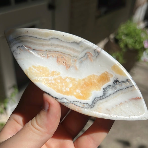 Banded Zebra/Orange Calcite Leaf Dish