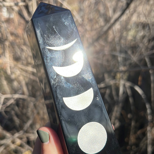 Moon Phase Black Obsidian Tower