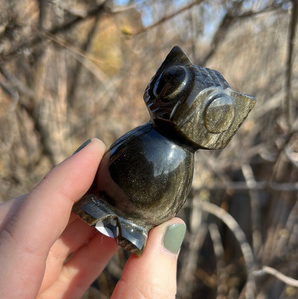 Gold Sheen Obsidian Owl Carving