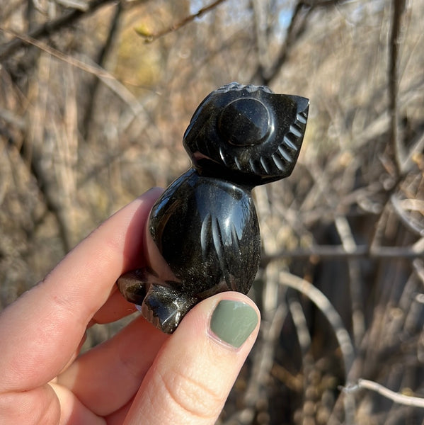 Gold Sheen Obsidian Owl Carving