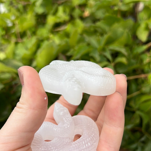 Satin Spar/Selenite Snake Carving