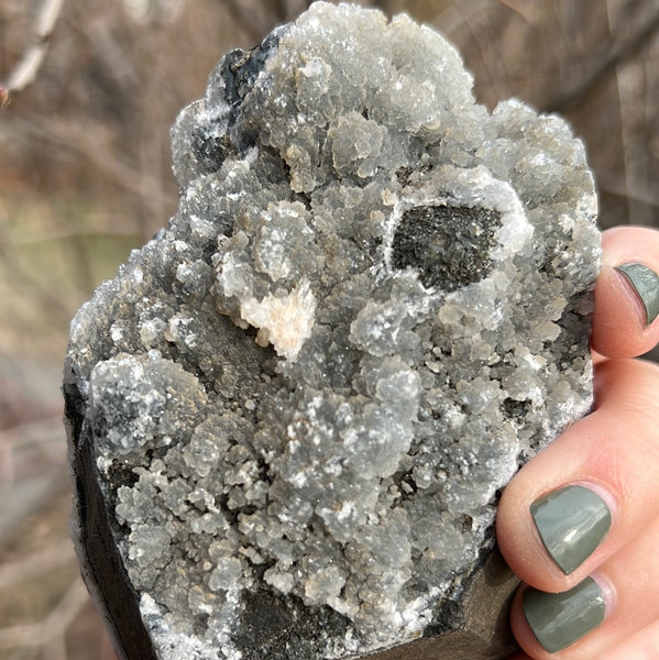 Black Chalcedony with Stilbite Cluster