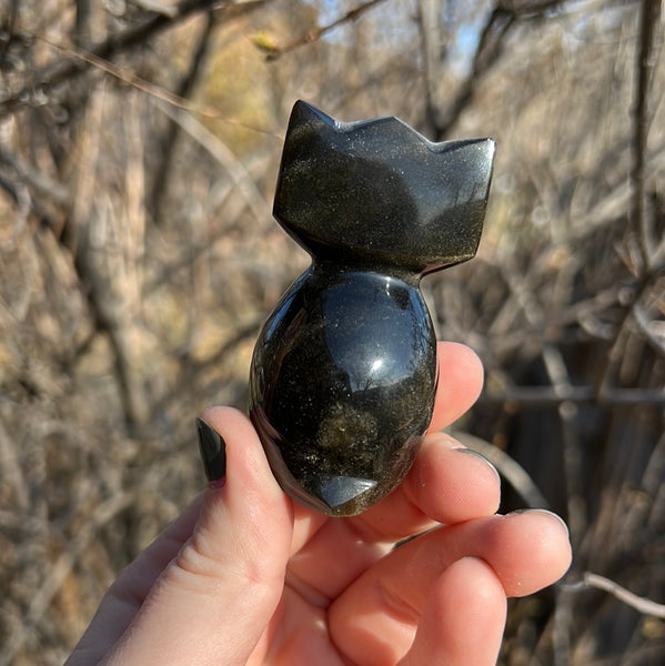 Gold Sheen Obsidian Owl Carving