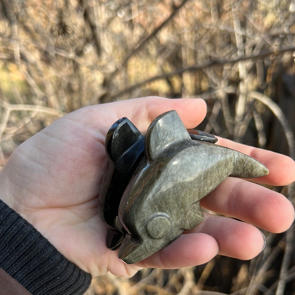 Gold Sheen Obsidian Dolphin Carving