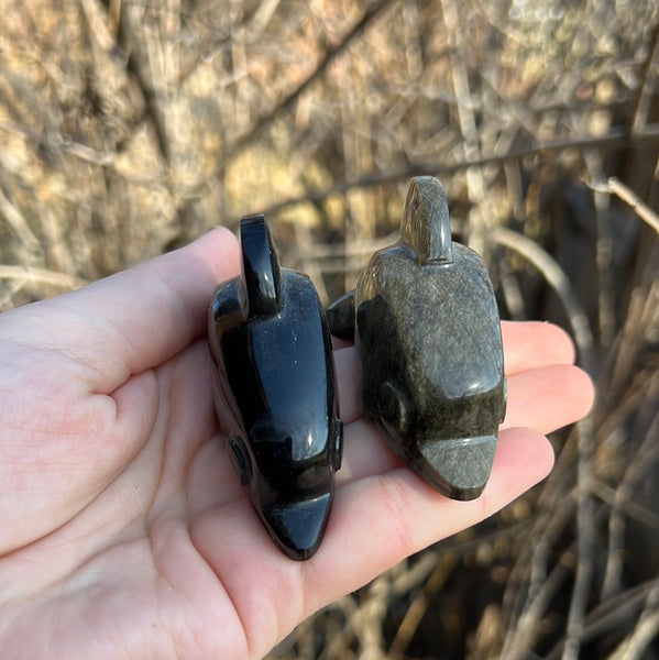 Gold Sheen Obsidian Dolphin Carving