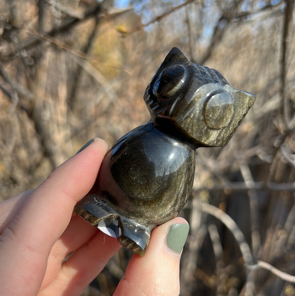 Gold Sheen Obsidian Owl Carving