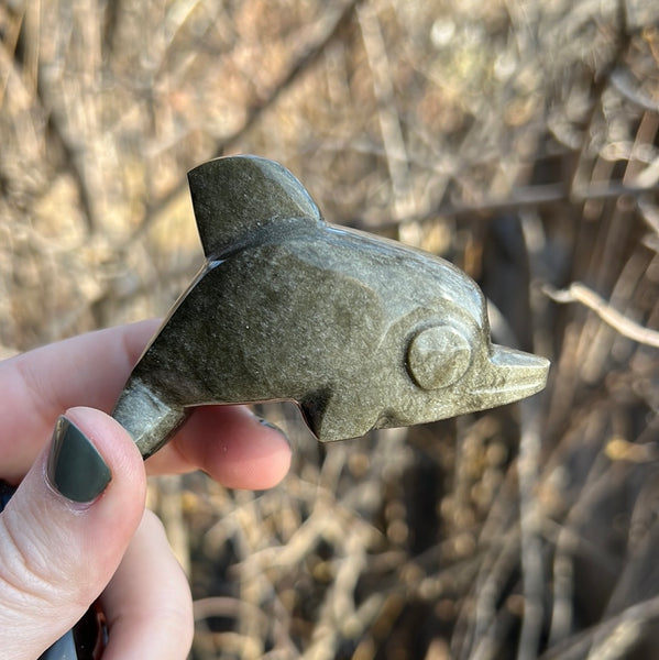 Gold Sheen Obsidian Dolphin Carving