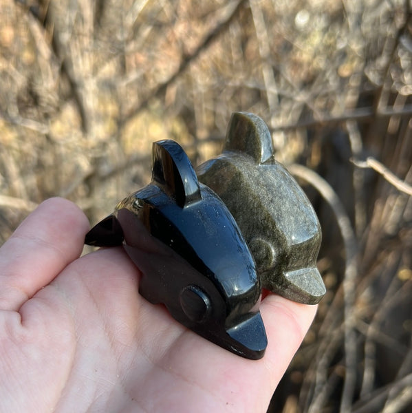 Gold Sheen Obsidian Dolphin Carving