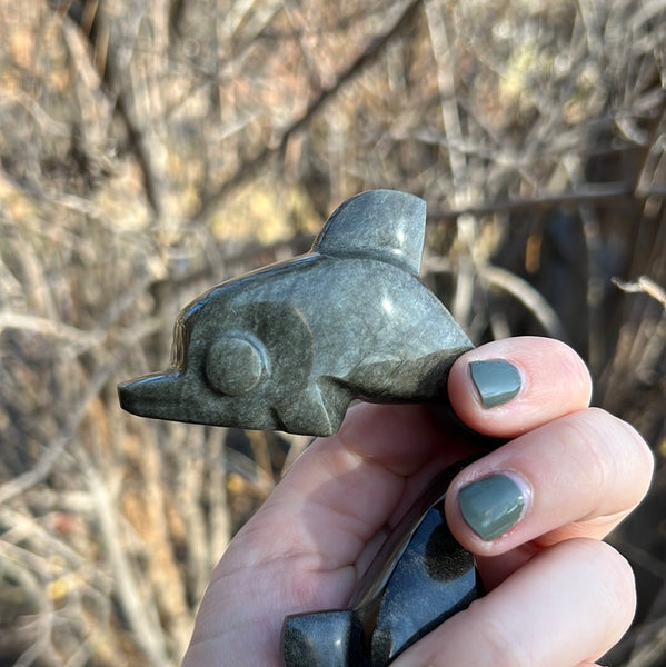 Gold Sheen Obsidian Dolphin Carving