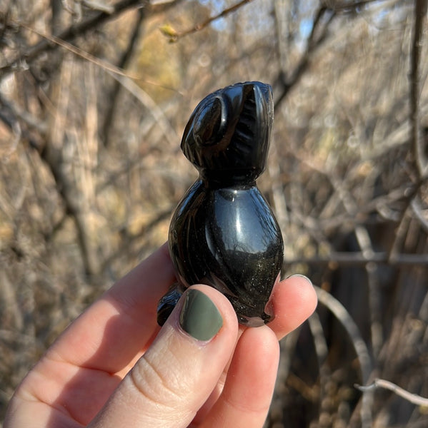 Gold Sheen Obsidian Owl Carving