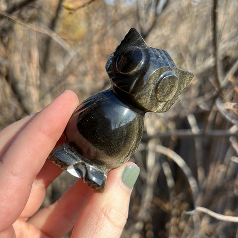 Gold Sheen Obsidian Owl Carving